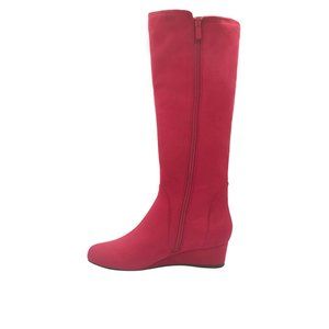 Impo Boots Gavin Red Faux Suede High Wedge Heel Knee sz 9 side Zipper New
